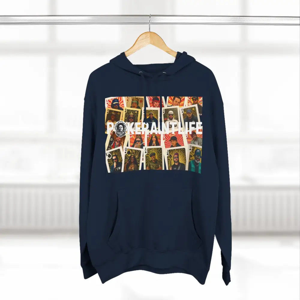 Premium multi color poker hoodie featuring "PokerAintLife" graphic with pro player poker cards design – streetwear for poker players and grinders.