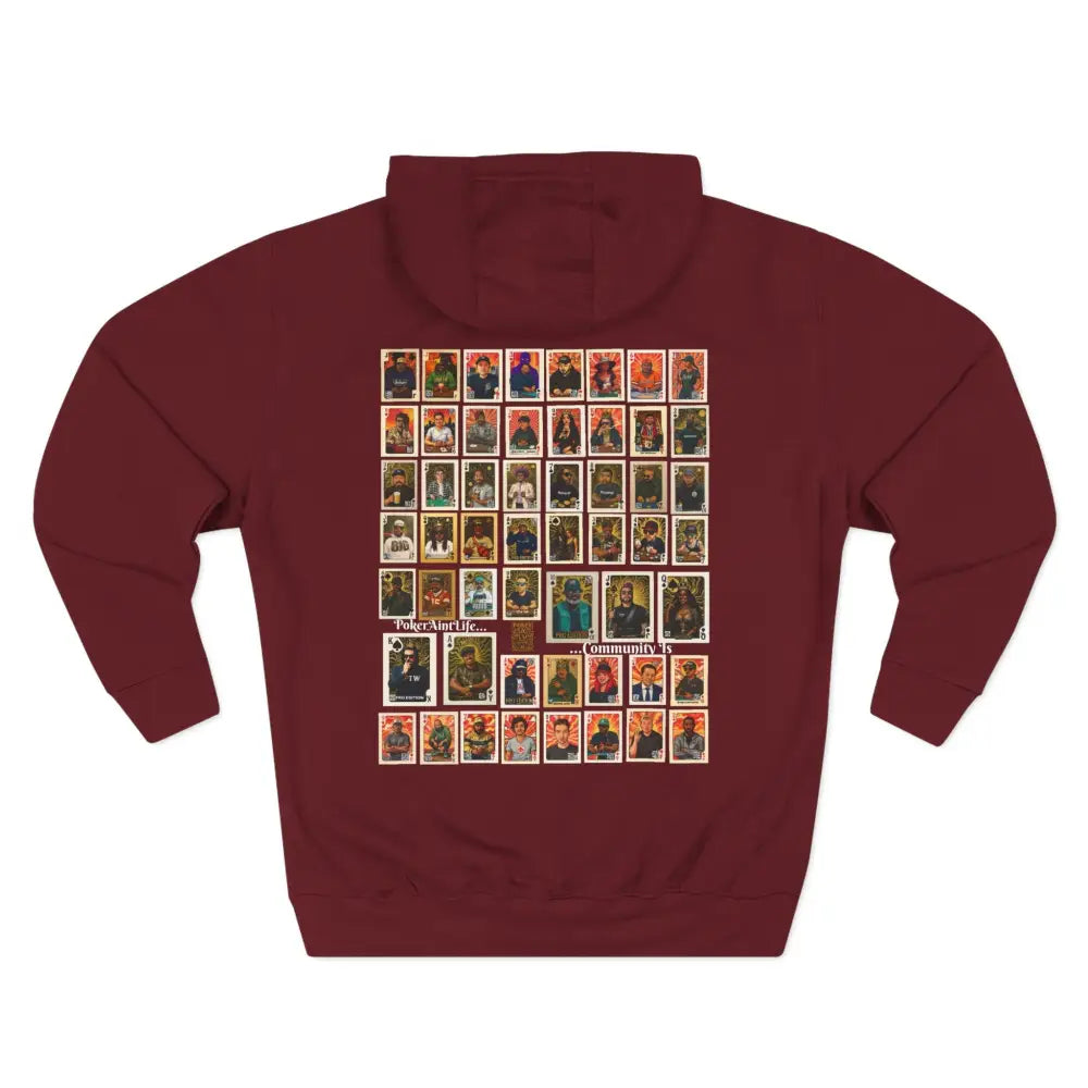 Premium multi color poker hoodie featuring "PokerAintLife" graphic with pro player poker cards design – streetwear for poker players and grinders.
