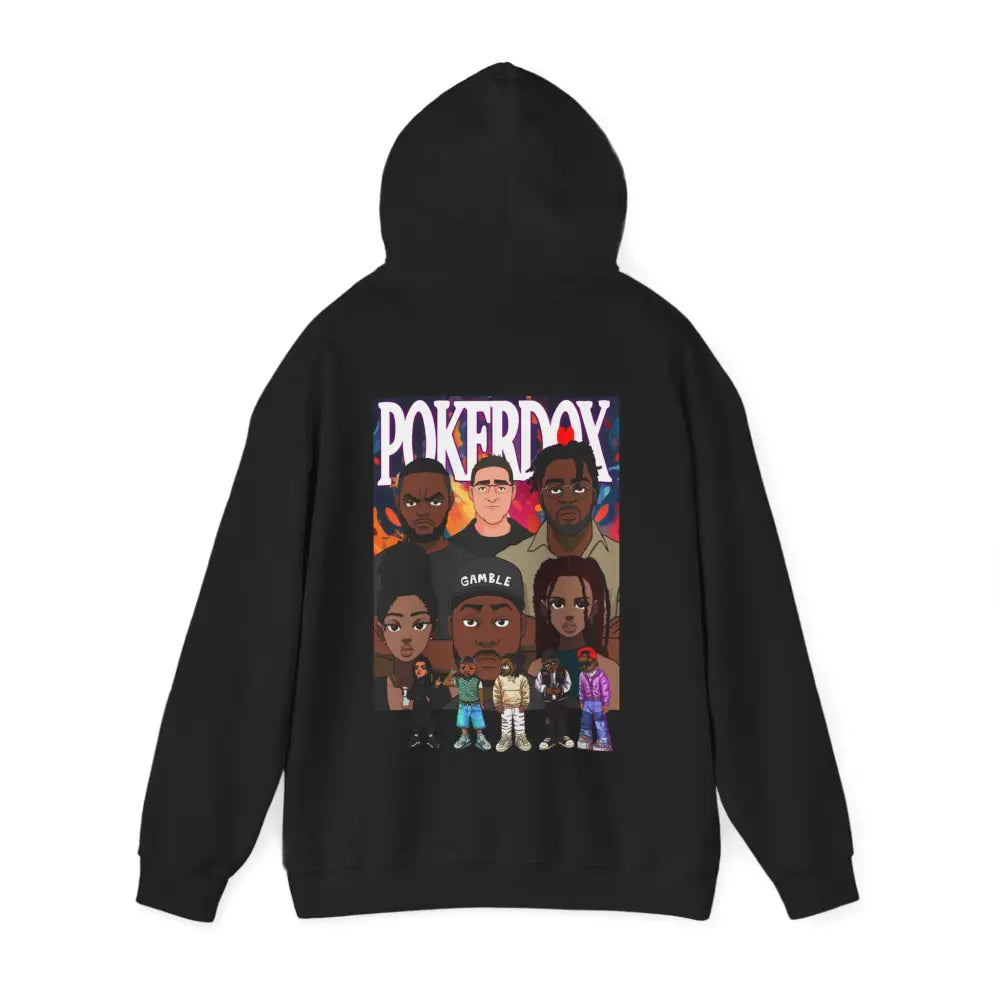 Pokerdox Crew Hoodie – Urban Graphic Hoodie Featuring Pokerdox Logo & Character Collage - Hoodie