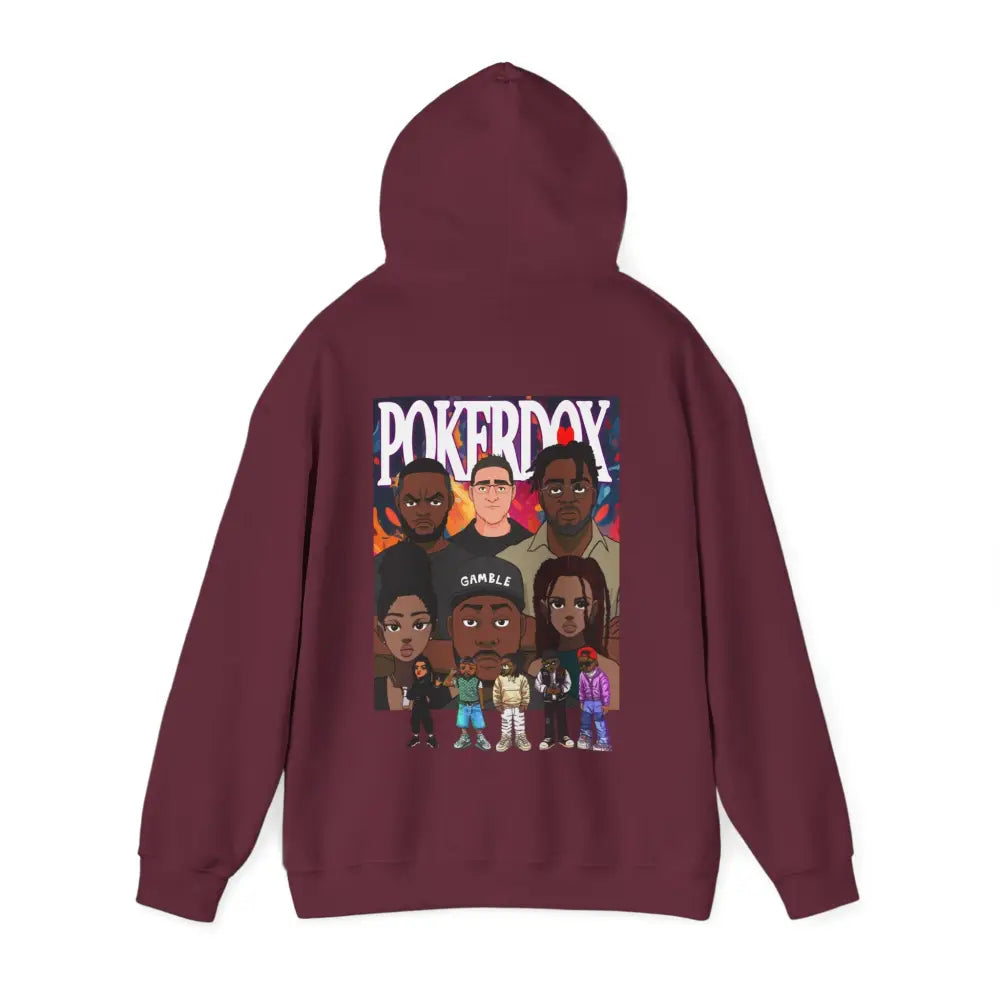 Pokerdox Crew Hoodie – Urban Graphic Hoodie Featuring Pokerdox Logo & Character Collage - Hoodie
