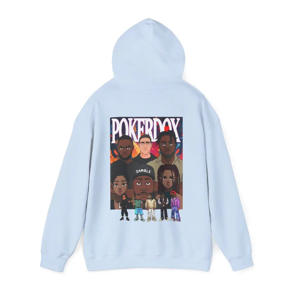Pokerdox Crew Hoodie – Urban Graphic Hoodie Featuring Pokerdox Logo & Character Collage - Hoodie