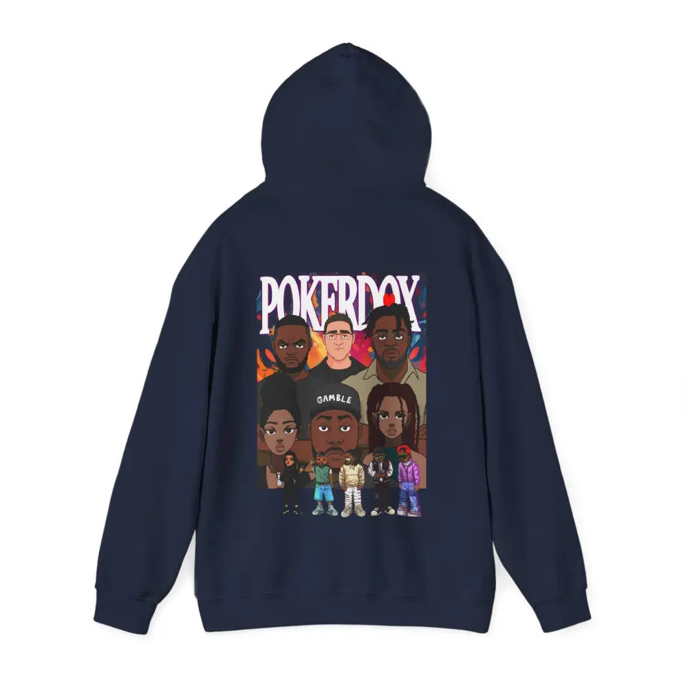 Pokerdox Crew Hoodie – Urban Graphic Hoodie Featuring Pokerdox Logo & Character Collage - Hoodie