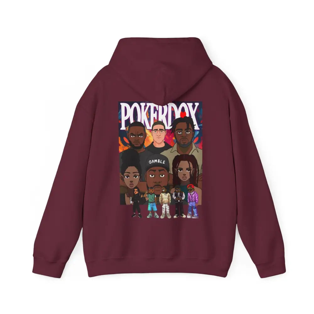 Pokerdox Crew Hoodie – Urban Graphic Hoodie Featuring Pokerdox Logo & Character Collage - Hoodie