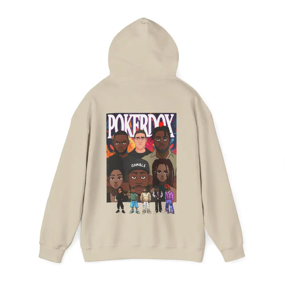 Pokerdox Crew Hoodie – Urban Graphic Hoodie Featuring Pokerdox Logo & Character Collage - Hoodie