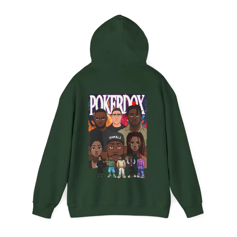 Pokerdox Crew Hoodie – Urban Graphic Hoodie Featuring Pokerdox Logo & Character Collage - Hoodie