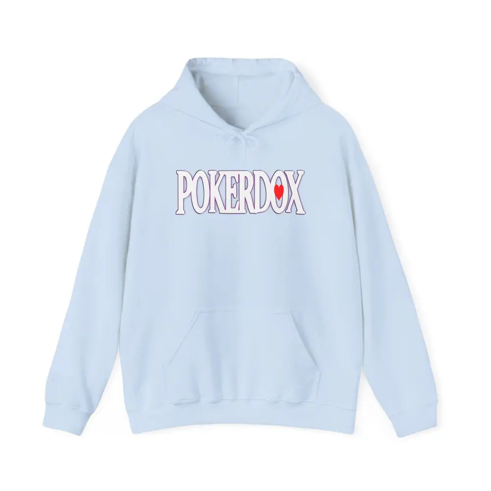 Pokerdox Crew Hoodie – Urban Graphic Hoodie Featuring Pokerdox Logo & Character Collage - Light Blue / S - Hoodie