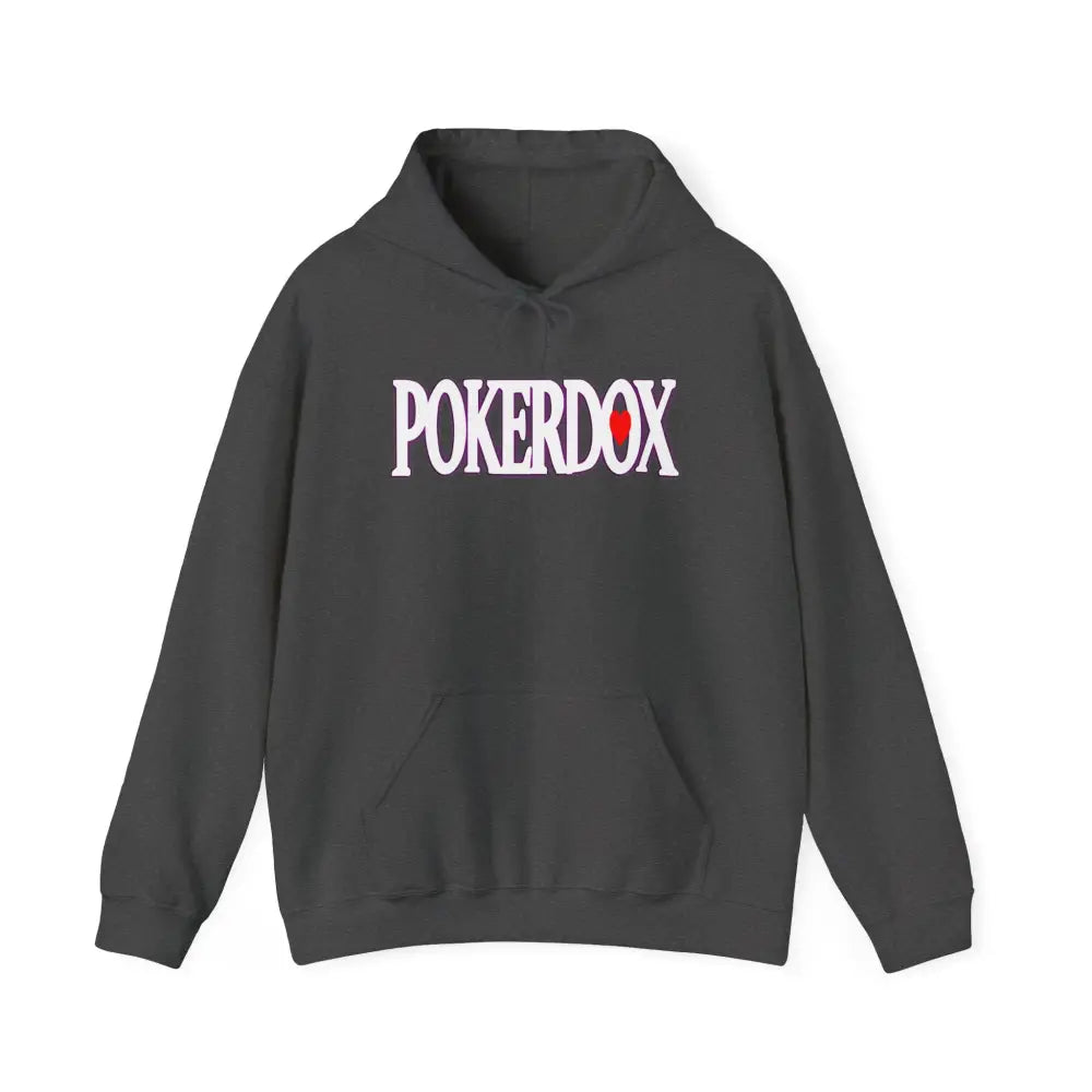 Pokerdox Crew Hoodie – Urban Graphic Hoodie Featuring Pokerdox Logo & Character Collage - Dark Heather / S - Hoodie