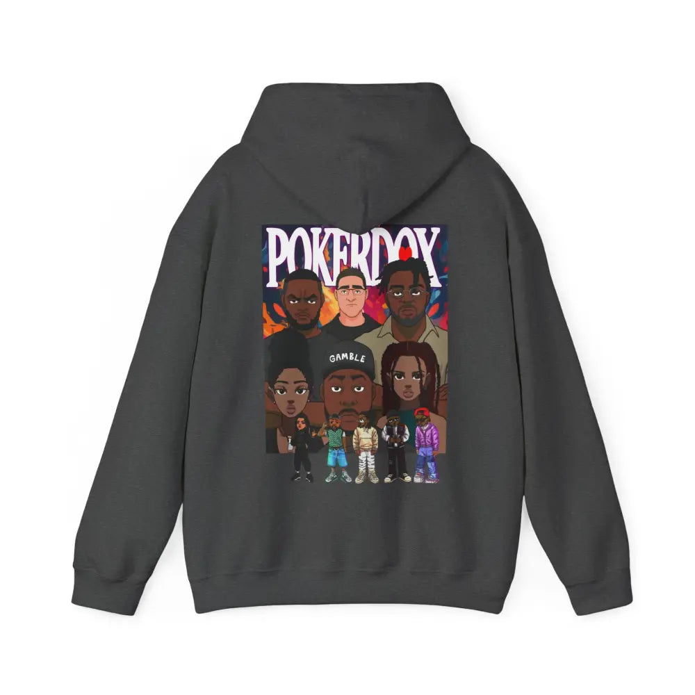 Pokerdox Crew Hoodie – Urban Graphic Hoodie Featuring Pokerdox Logo & Character Collage - Hoodie