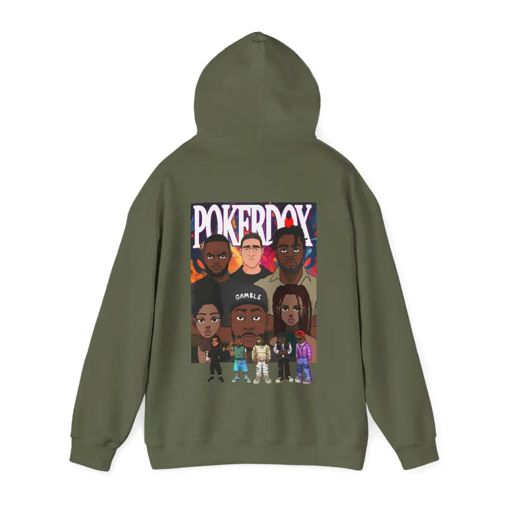 Pokerdox Crew Hoodie – Urban Graphic Hoodie Featuring Pokerdox Logo & Character Collage - Hoodie