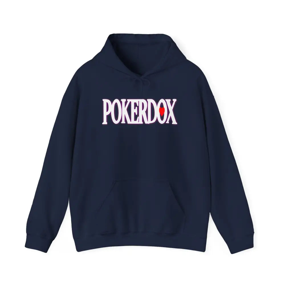 Pokerdox Crew Hoodie – Urban Graphic Hoodie Featuring Pokerdox Logo & Character Collage - Navy / S - Hoodie