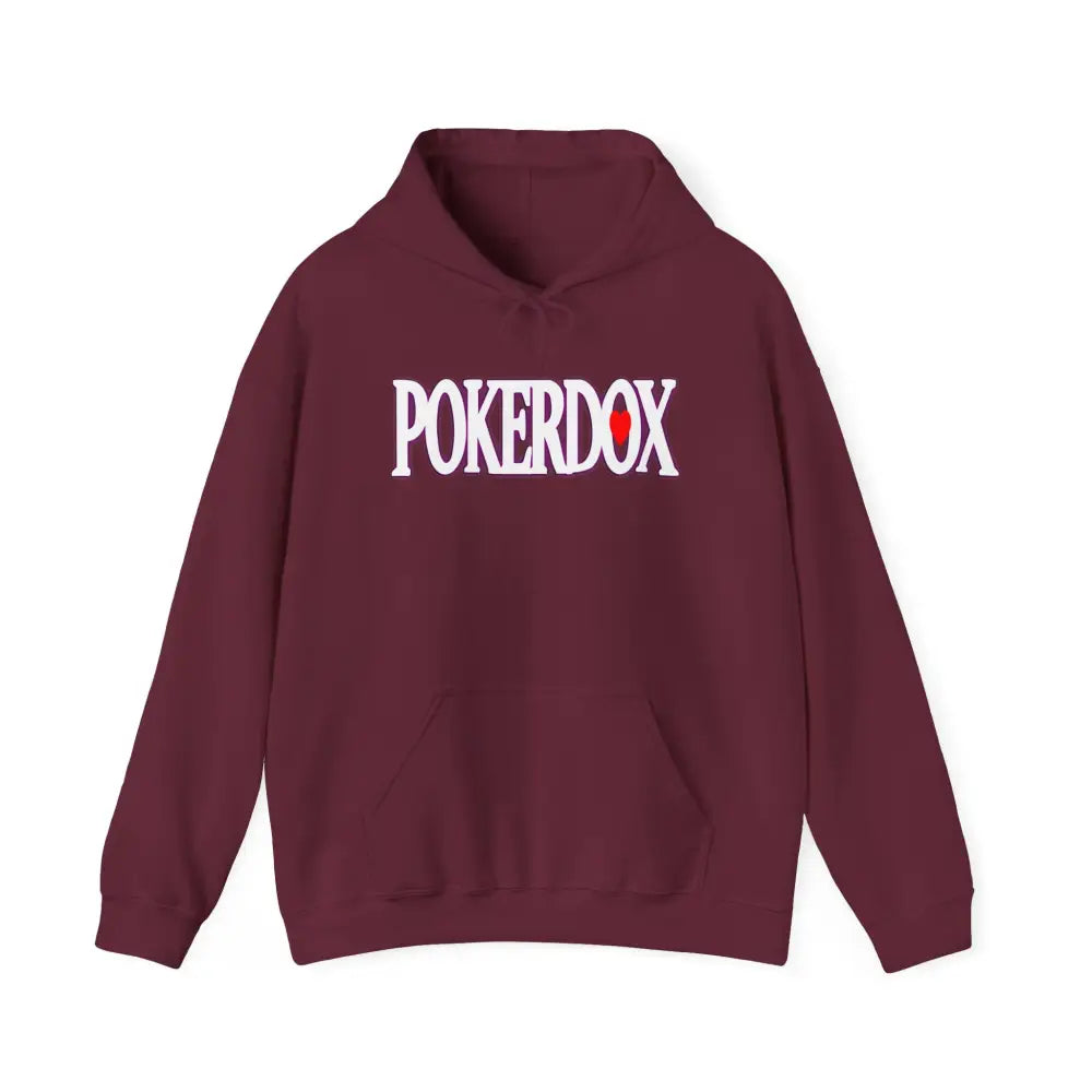 Pokerdox Crew Hoodie – Urban Graphic Hoodie Featuring Pokerdox Logo & Character Collage - Maroon / S - Hoodie