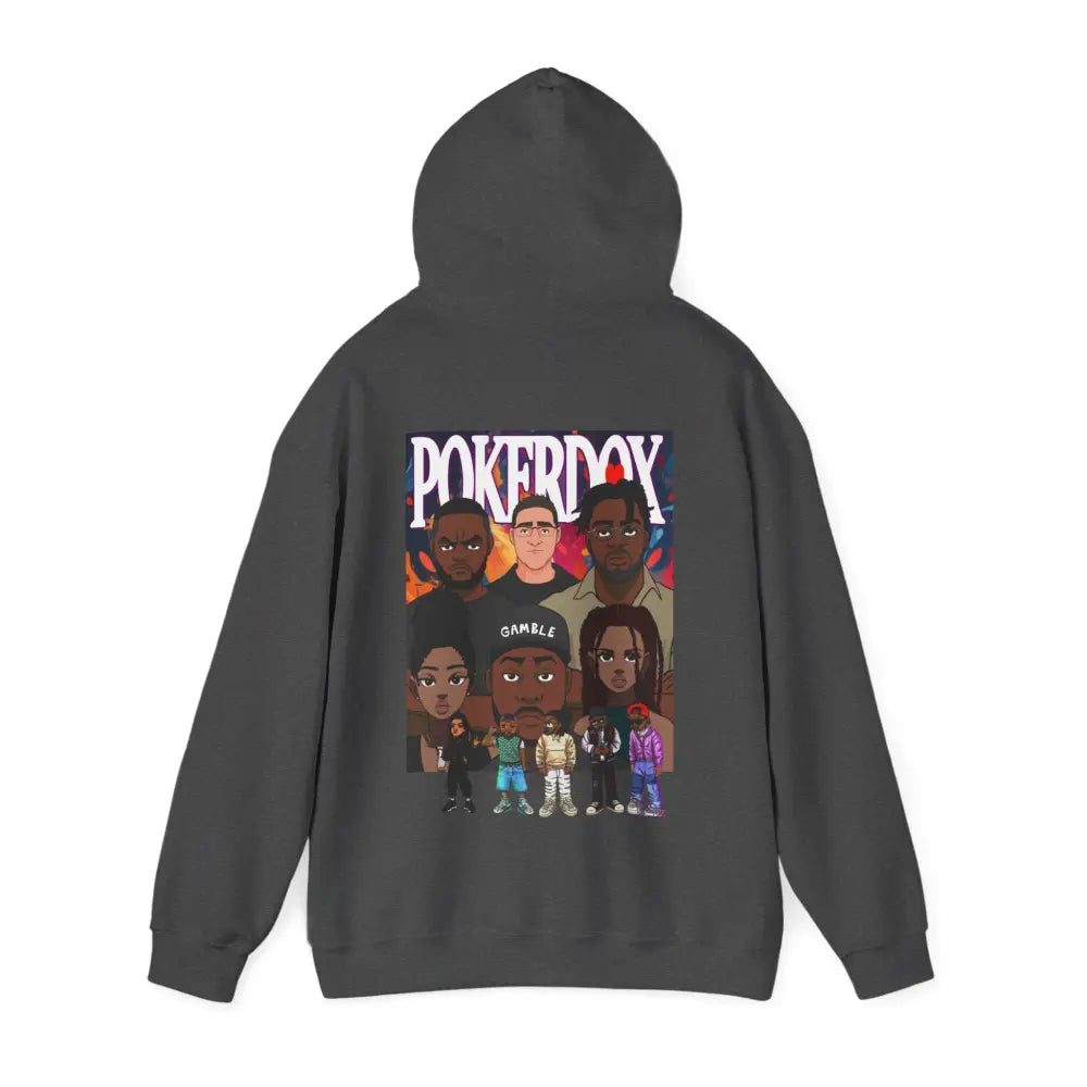 Pokerdox Crew Hoodie – Urban Graphic Hoodie Featuring Pokerdox Logo & Character Collage - Hoodie