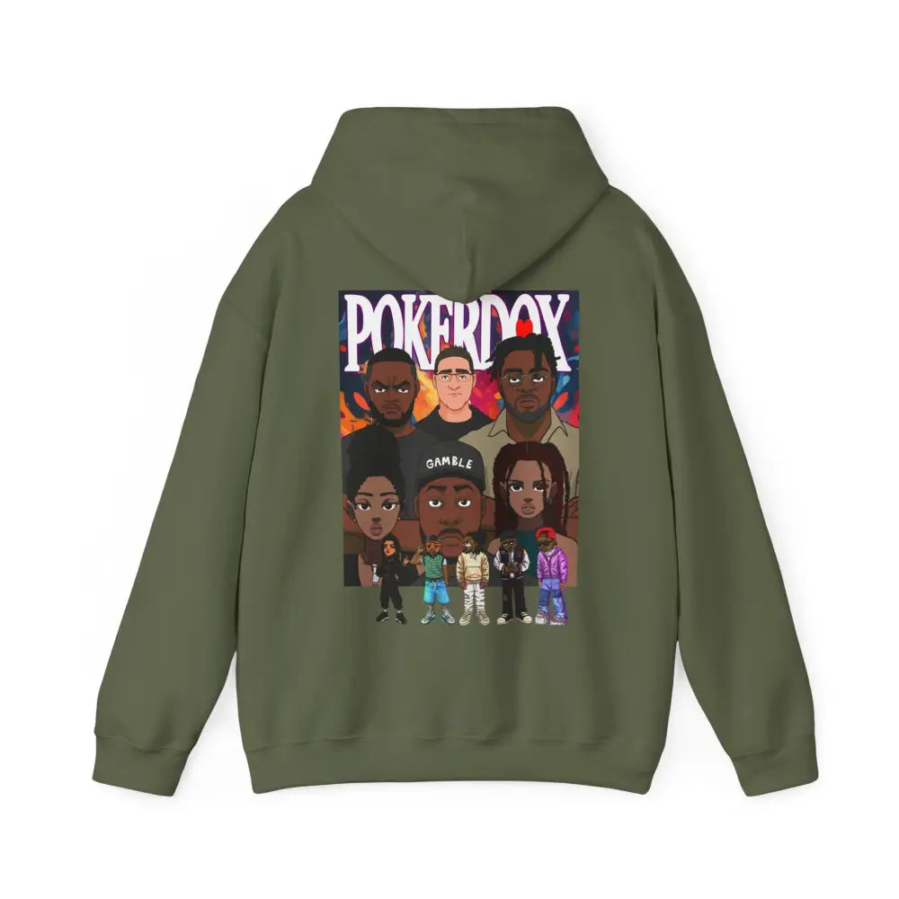 Pokerdox Crew Hoodie – Urban Graphic Hoodie Featuring Pokerdox Logo & Character Collage - Hoodie