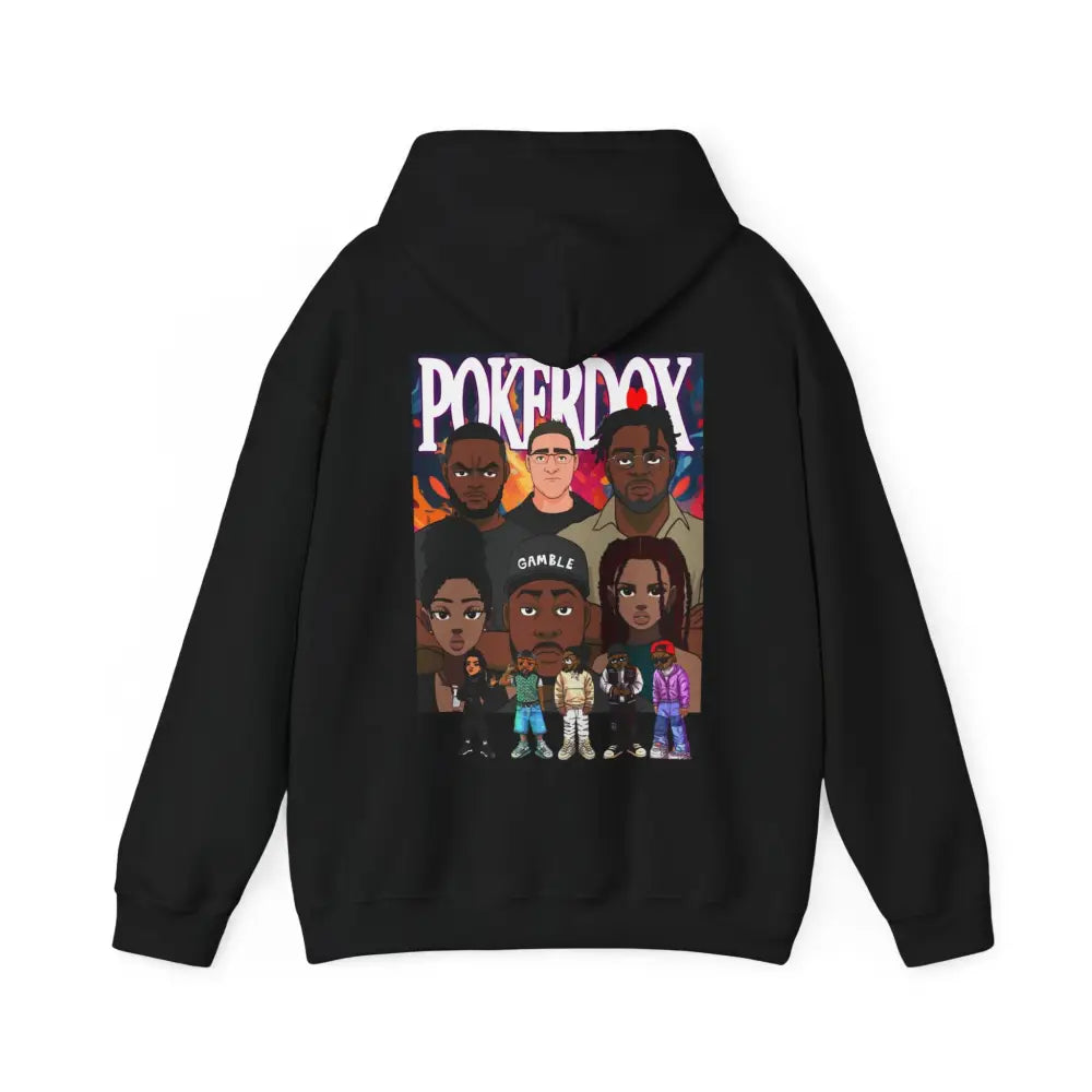 Pokerdox Crew Hoodie – Urban Graphic Hoodie Featuring Pokerdox Logo & Character Collage - Hoodie