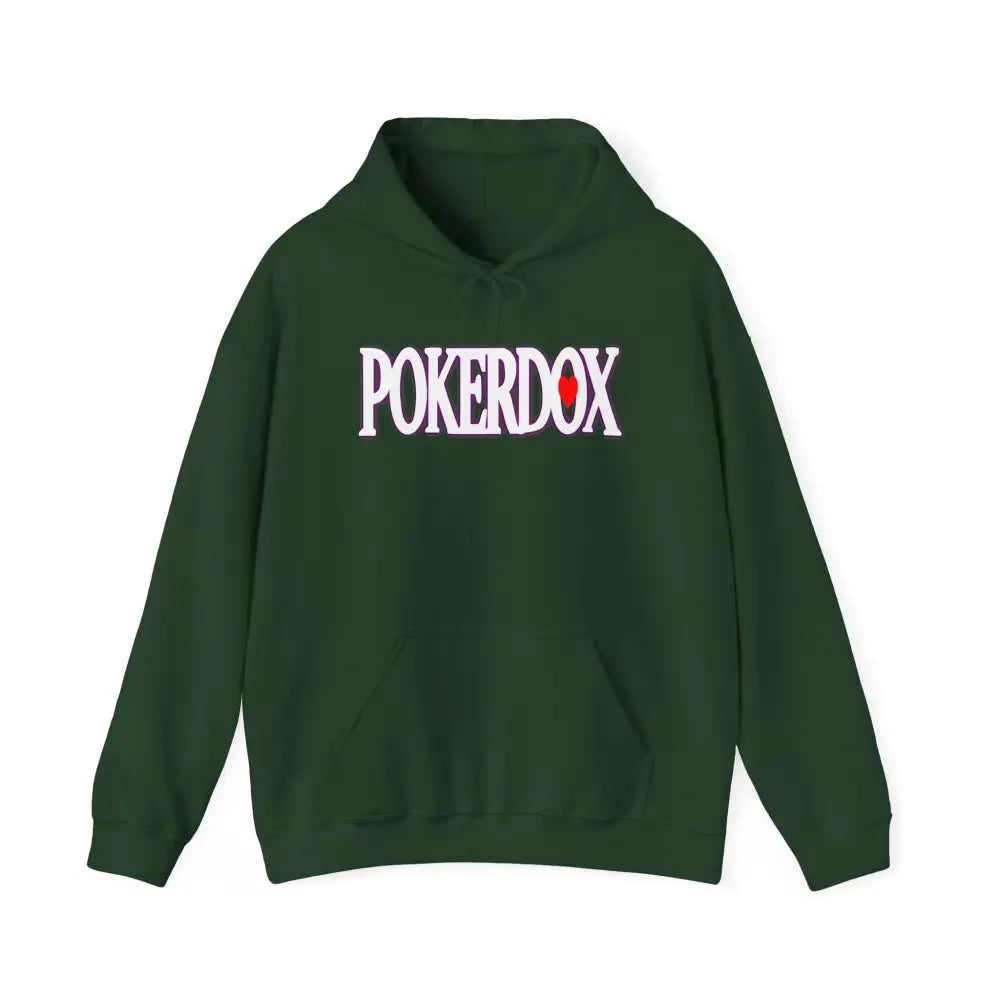 Pokerdox Crew Hoodie – Urban Graphic Hoodie Featuring Pokerdox Logo & Character Collage - Forest Green / S - Hoodie