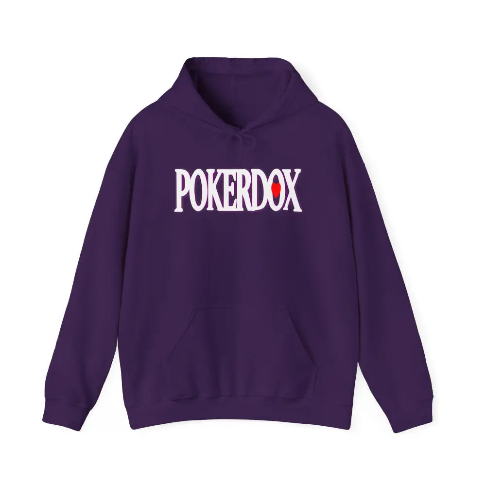 Pokerdox Crew Hoodie – Urban Graphic Hoodie Featuring Pokerdox Logo & Character Collage - Purple / S - Hoodie