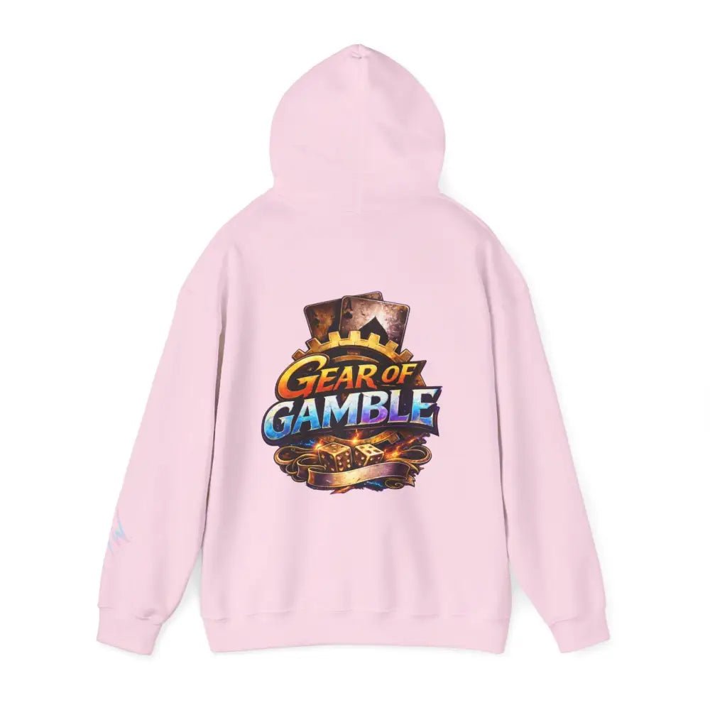 Pink hoodie with 'Gear of Gamble' logo on a white background Front: Prove Them Wrong