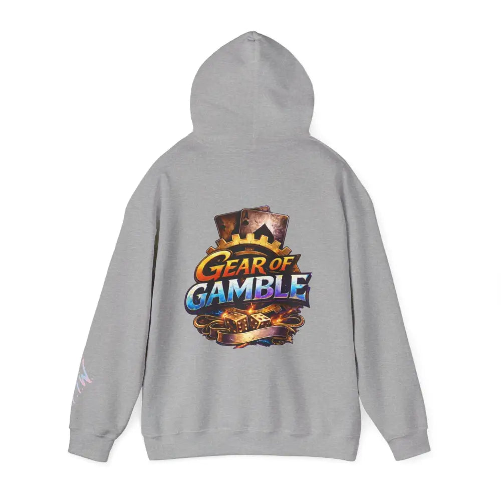 Gray hoodie with 'Gear of Gamble' logo on the back against a white background
Front: Prove Them Wrong

