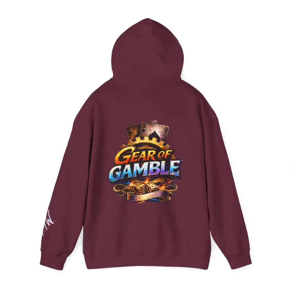 Maroon hoodie with 'Gear of Gamble' logo on a white background
Front: Prove Them Wrong