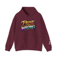 Maroon hoodie with 'Prove Them Wrong' text on a white background