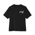 Black t-shirt with 'P.T.W' text on a white background