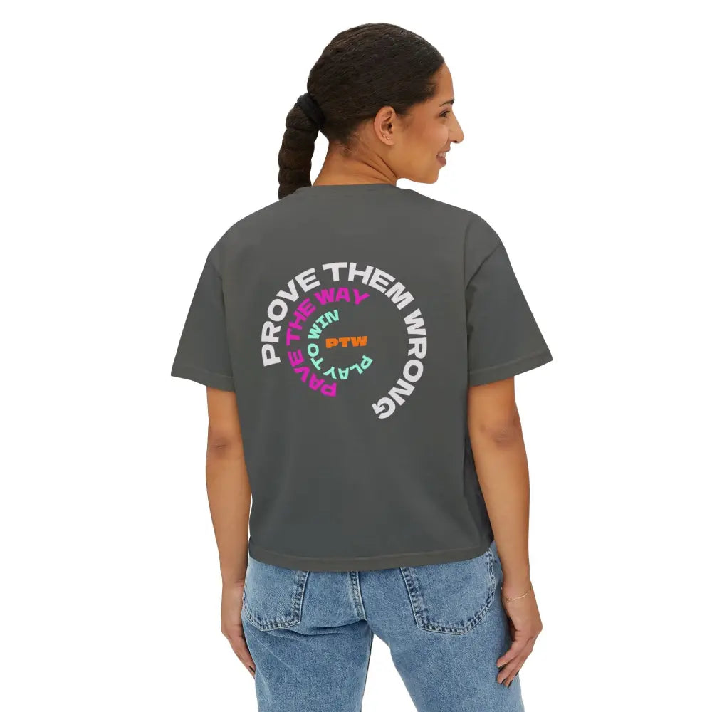 "Prove Them Wrong" (PTW) women's crop top – inspirational poker clothing  and streetwear brand design by Jonah Labranche