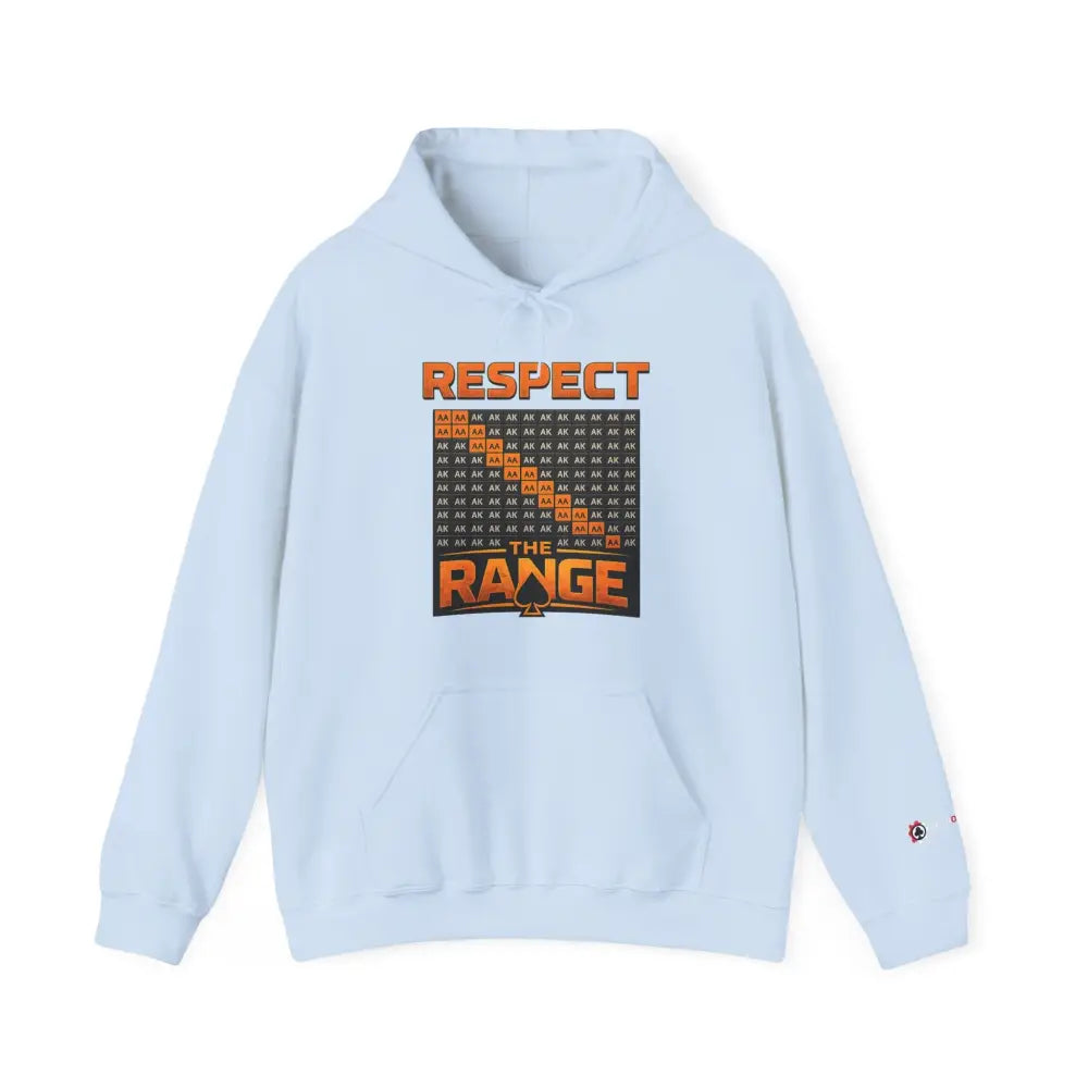 Baby Blue "Respect The Range" poker hoodie – strategic poker apparel for grinders who understand the game. #poker #new