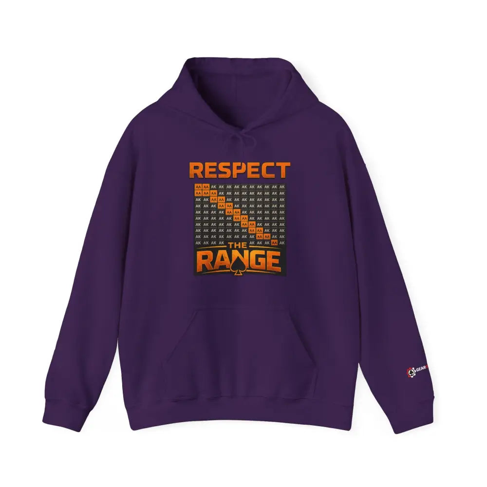 Purple "Respect The Range" poker hoodie – strategic poker apparel for grinders who understand the game. #poker #new