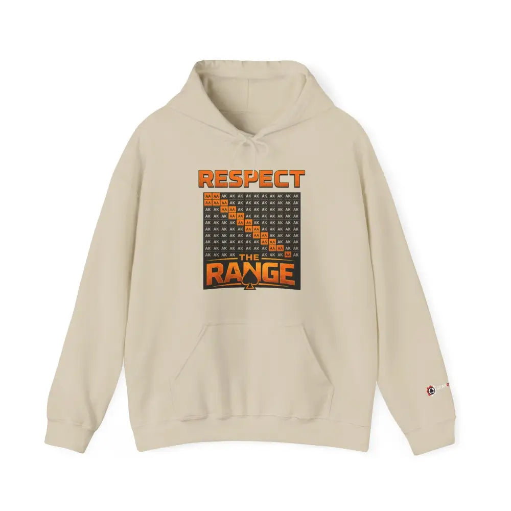 Tan "Respect The Range" poker hoodie – strategic poker apparel for grinders who understand the game. #poker #new