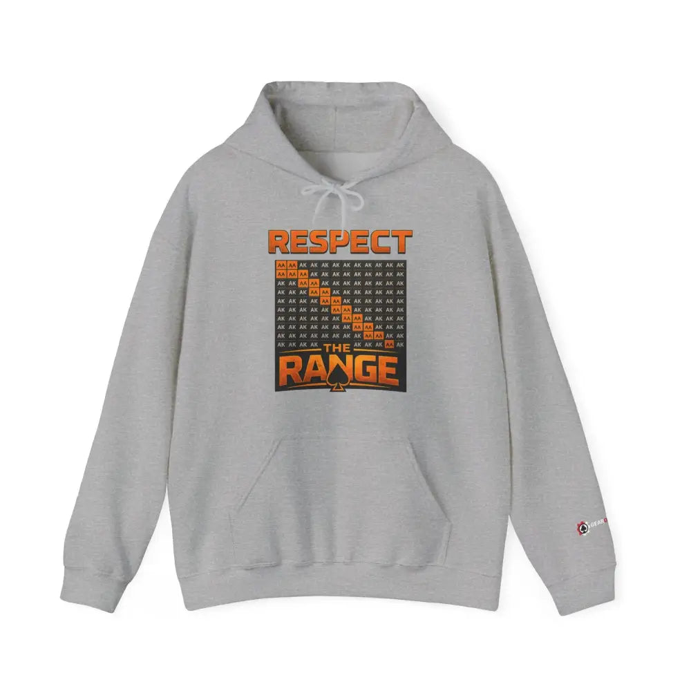 Gray "Respect The Range" poker hoodie – strategic poker apparel for grinders who understand the game. #poker #new