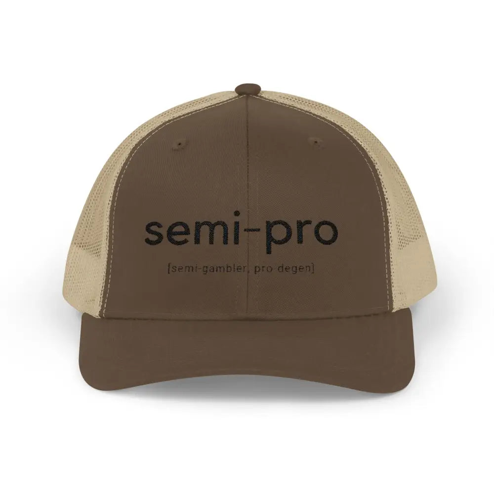 Semi-Pro Snapback Trucker Cap - Gambler & Degenerate Style - Brown / Khaki / One size - Hats