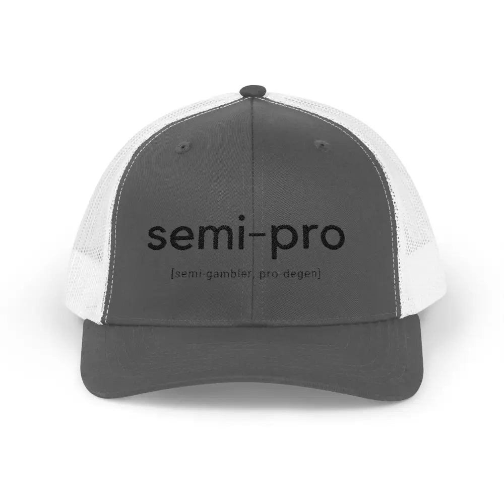 Semi-Pro Snapback Trucker Cap - Gambler & Degenerate Style - Charcoal / White / One size - Hats