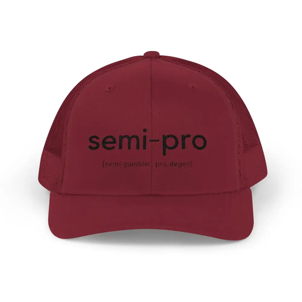 Semi-Pro Snapback Trucker Cap - Gambler & Degenerate Style - Cranberry / One size - Hats