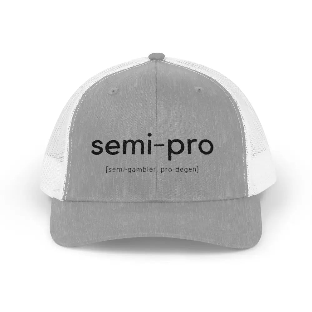 Semi-Pro Snapback Trucker Cap - Gambler & Degenerate Style - Heather Grey / White / One size - Hats