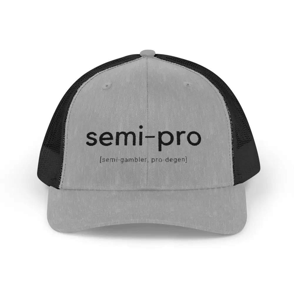 Semi-Pro Snapback Trucker Cap - Gambler & Degenerate Style - Heather Grey / Black / One size - Hats