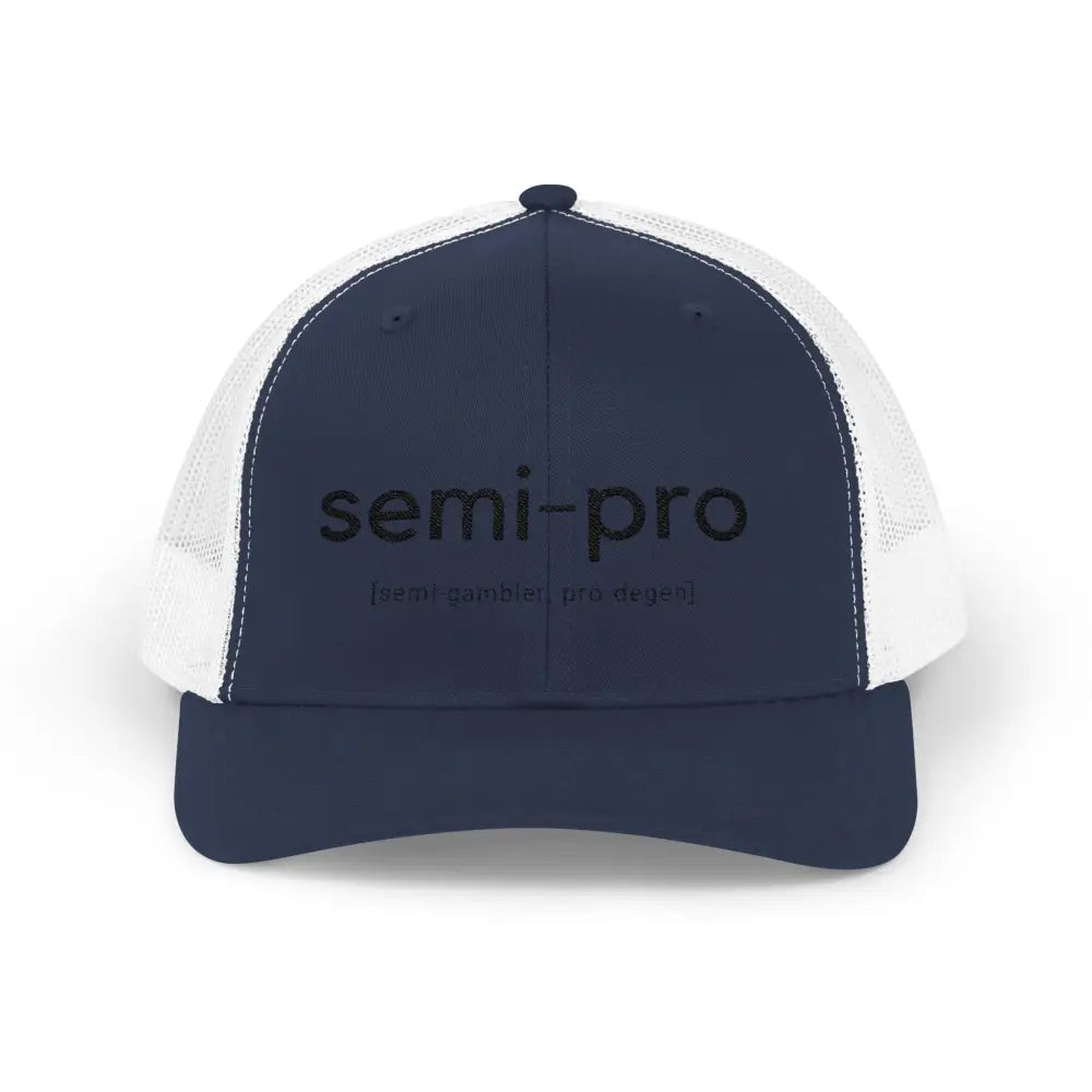 Semi-Pro Snapback Trucker Cap - Gambler & Degenerate Style - Navy / White / One size - Hats