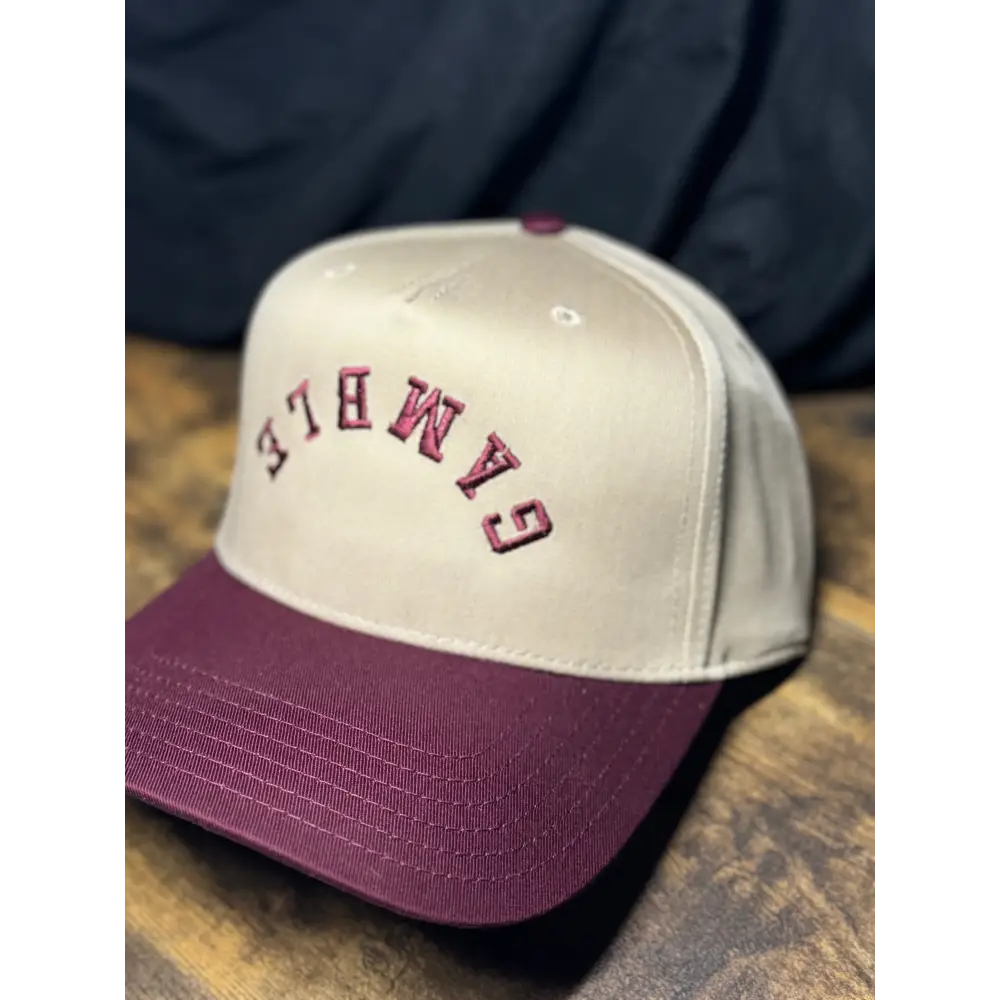 ’The Big Red’ Gamble Snapback 3D Puff - Maroon/Khaki / One Size - hats