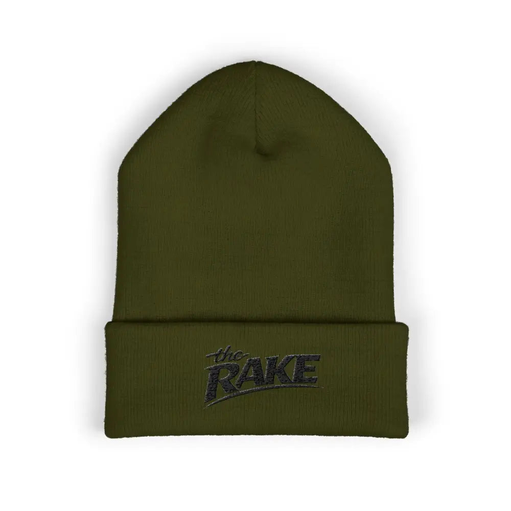 The Rake Embroidered Cuffed Beanie, Classic Logo Knit Hat - One size / Olive - Hats