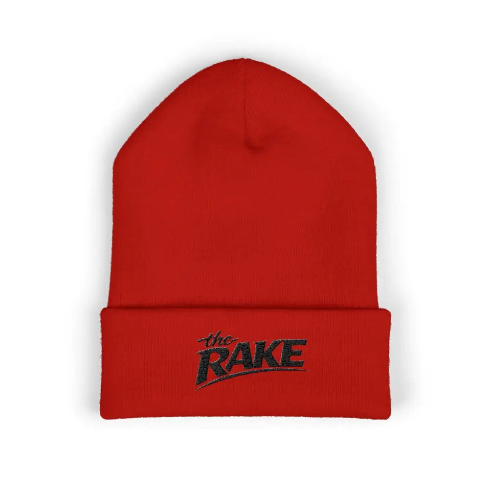The Rake Embroidered Cuffed Beanie, Classic Logo Knit Hat - One size / Red - Hats