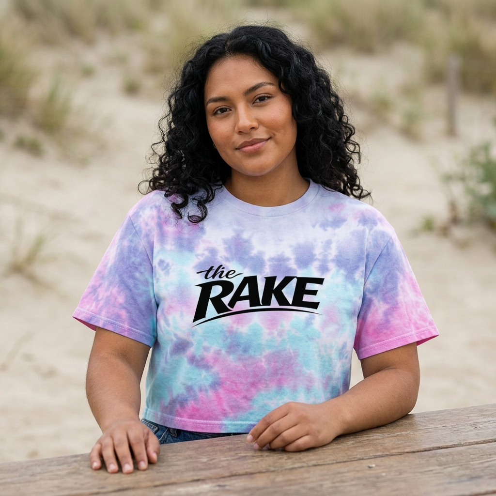 Tie-Dye Crop Tee, ’the Rake’ Logo Women’s Casual Beach Top - Cotton Candy / XS - T-Shirt