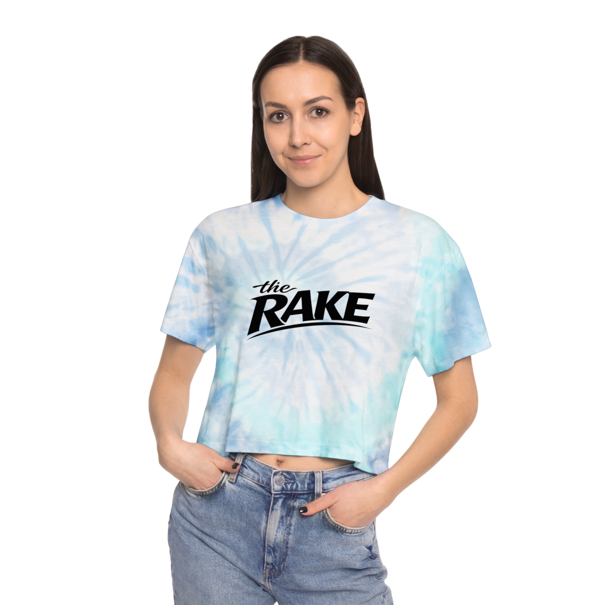 Tie-Dye Crop Tee, ’the Rake’ Logo Women’s Casual Beach Top - T-Shirt