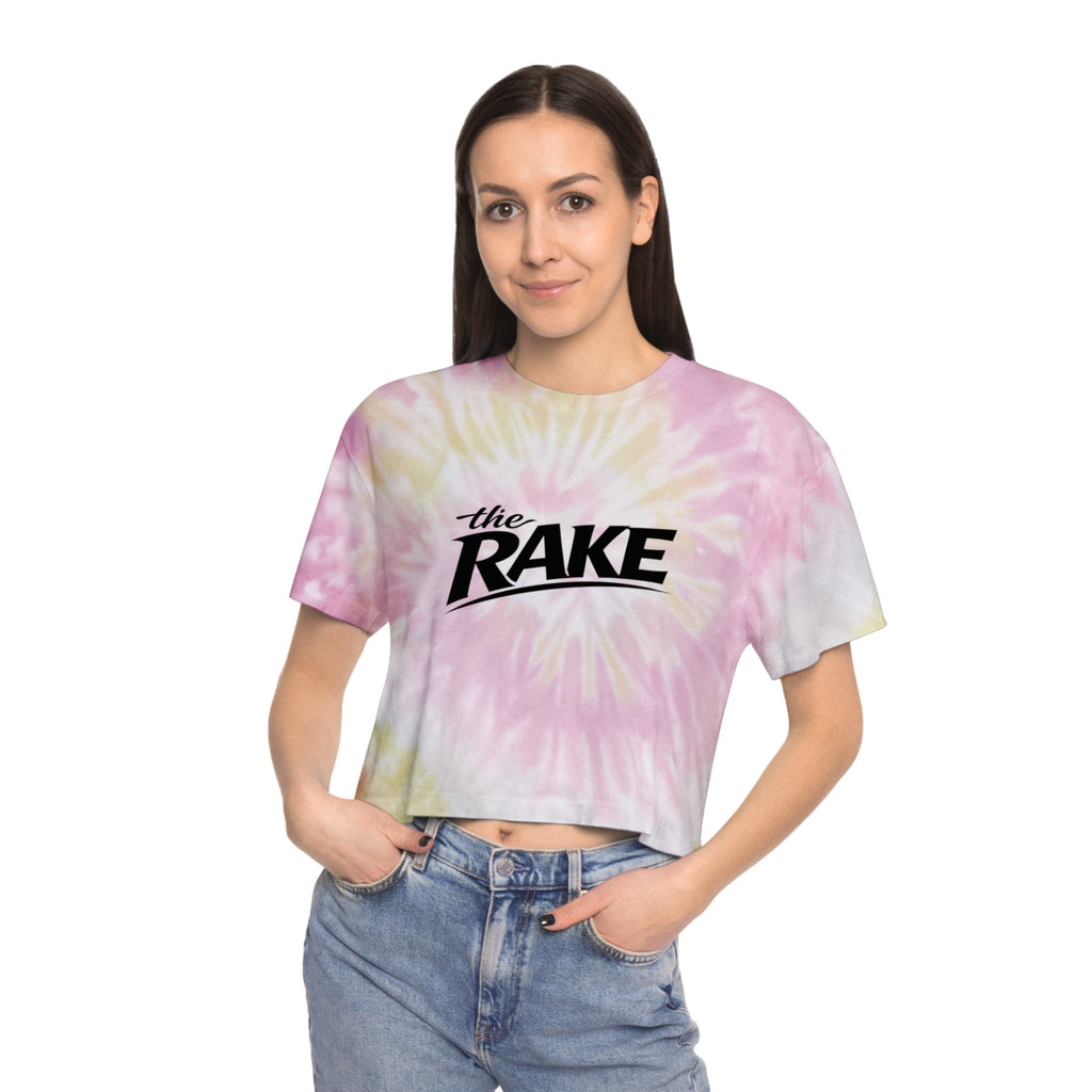 Tie-Dye Crop Tee, ’the Rake’ Logo Women’s Casual Beach Top - T-Shirt