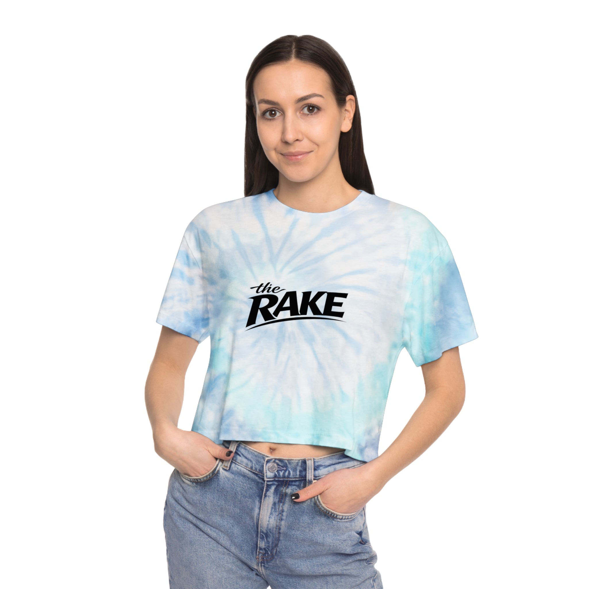 Tie-Dye Crop Tee, ’the Rake’ Logo Women’s Casual Beach Top - T-Shirt