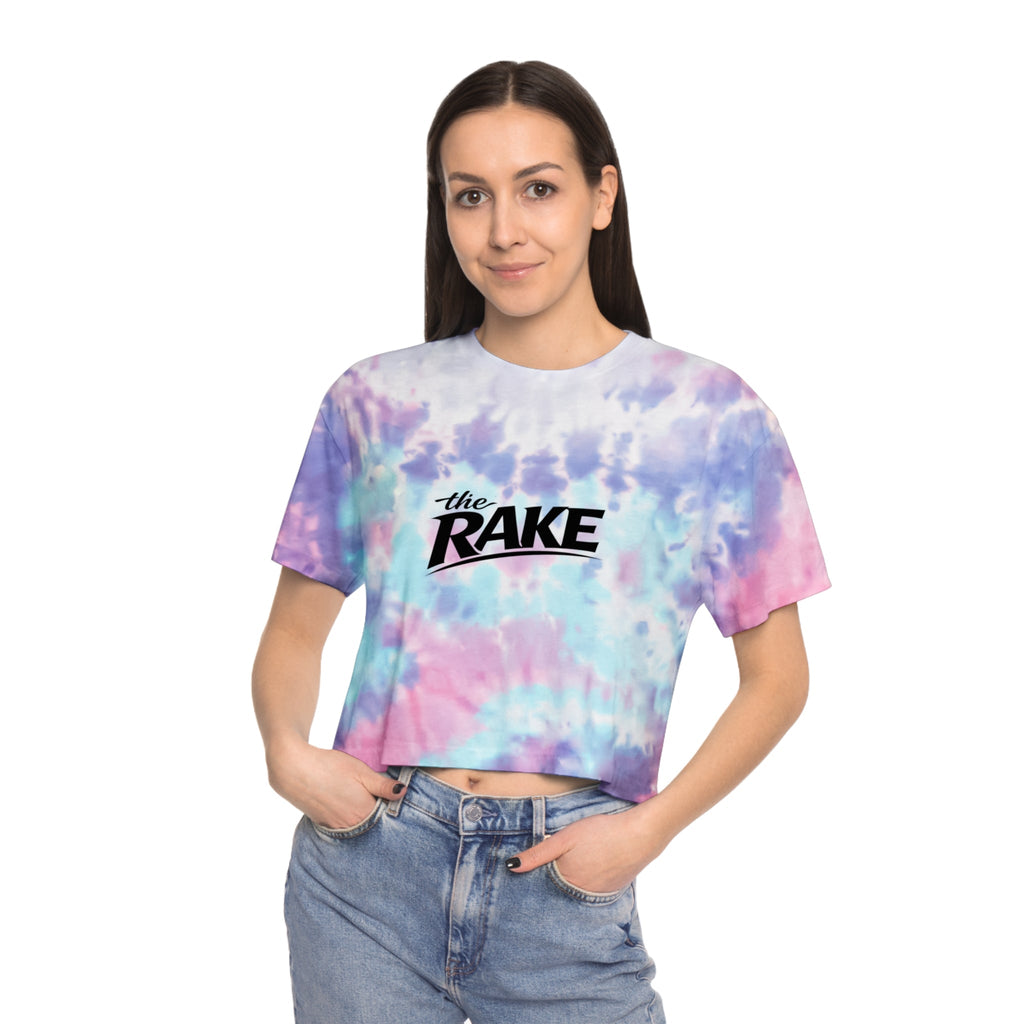 Tie-Dye Crop Tee, ’the Rake’ Logo Women’s Casual Beach Top - T-Shirt