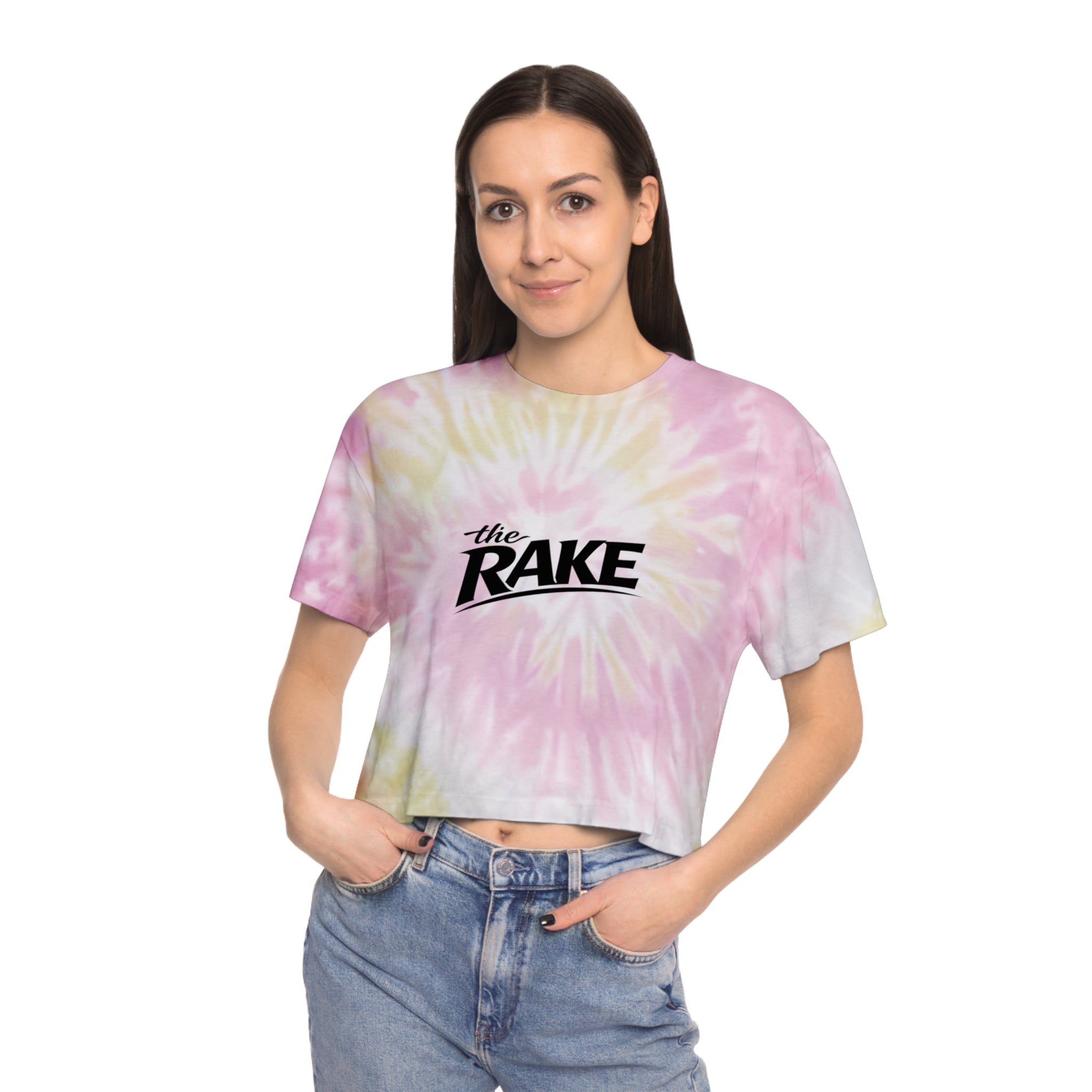 Tie-Dye Crop Tee, ’the Rake’ Logo Women’s Casual Beach Top - T-Shirt
