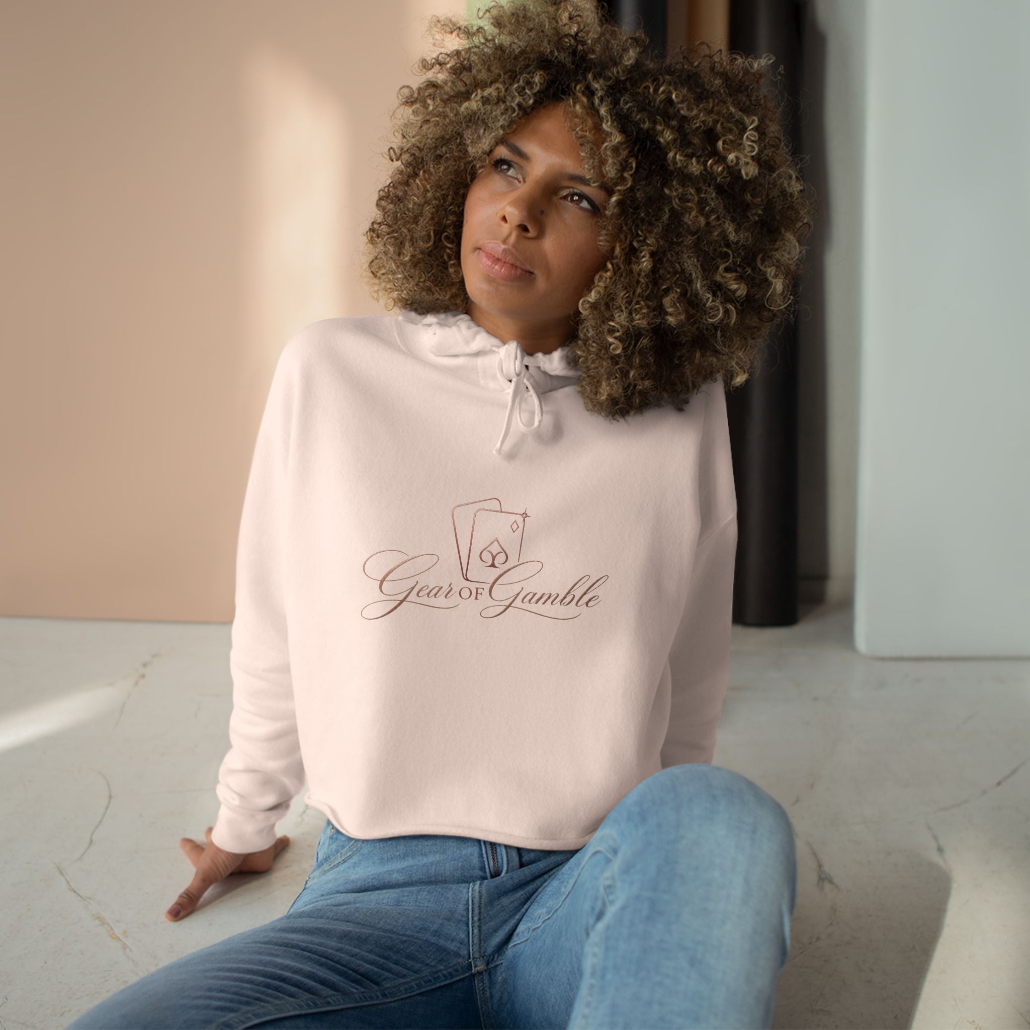 Women’s Gamble’ Cropped Black Hoodie with Card & Dice Logo - Hoodie