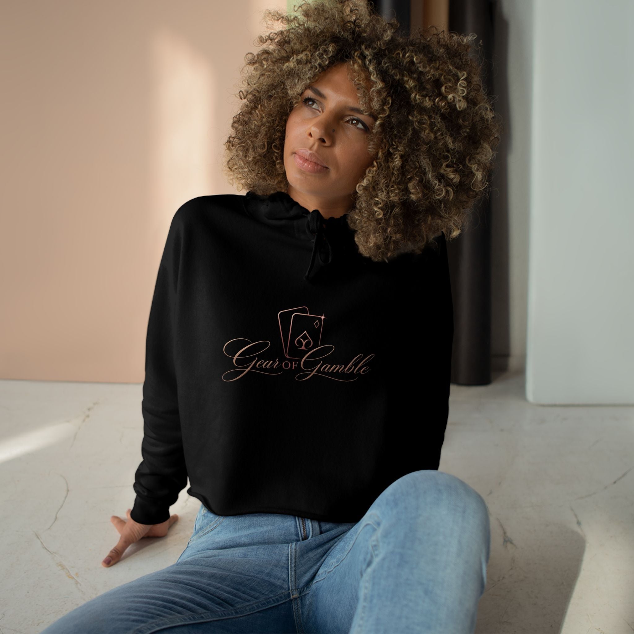 Women’s Gamble’ Cropped Black Hoodie with Card & Dice Logo - Hoodie