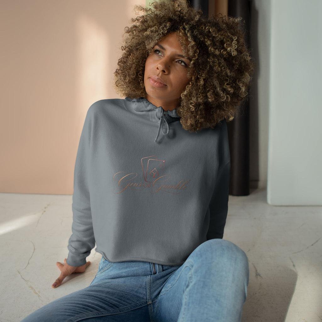 Women’s Gamble’ Cropped Black Hoodie with Card & Dice Logo - Hoodie