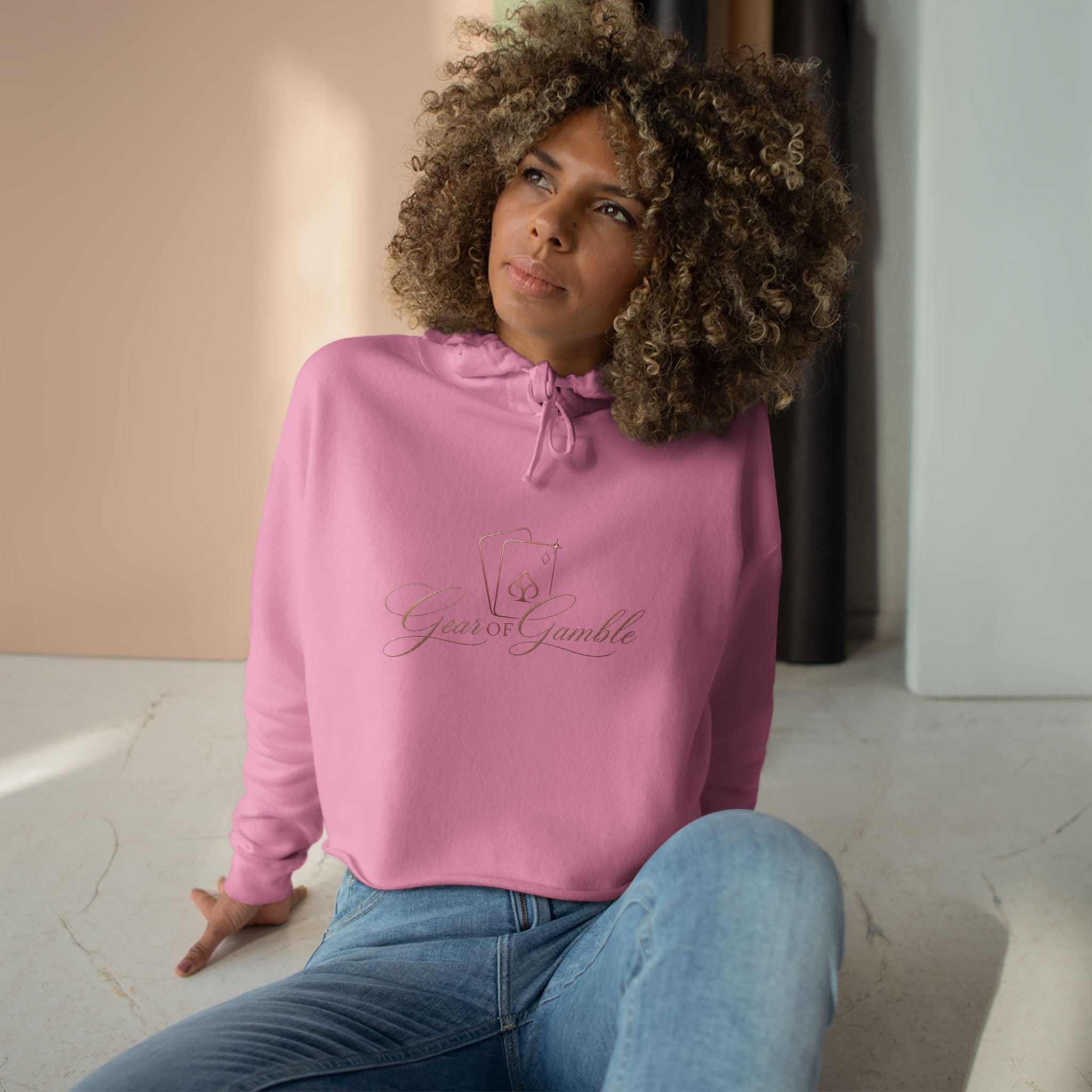 Women’s Gamble’ Cropped Black Hoodie with Card & Dice Logo - Hoodie