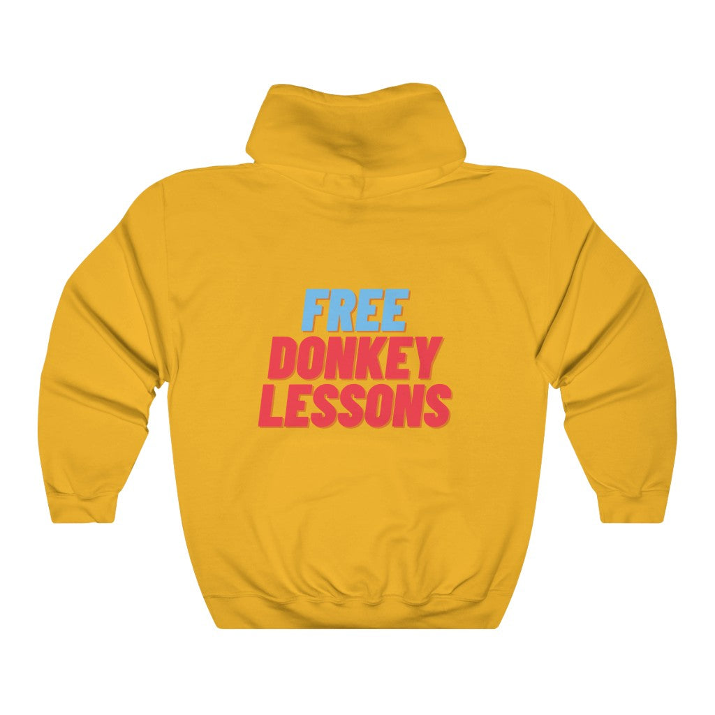 hoodie featuring ‘Semi-Pro: Winning in Cards but Not Life’ or ‘Free Donkey Lessons’ text on the front, ideal poker apparel for players with a sense of humor